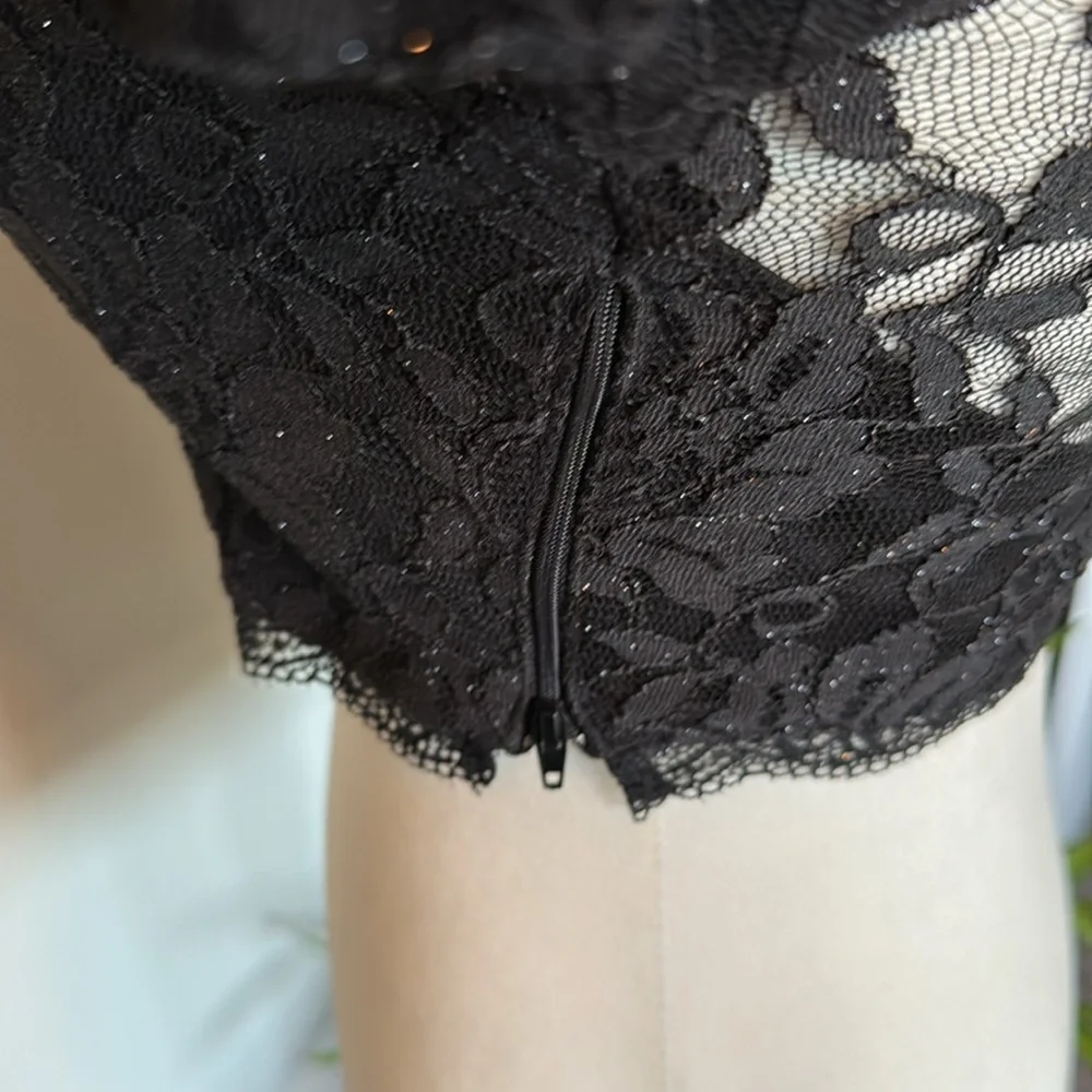 My Michelle Y2K Black Lace Crop Top SZ 3 glitter/witchy feminine whimsygoth vamp